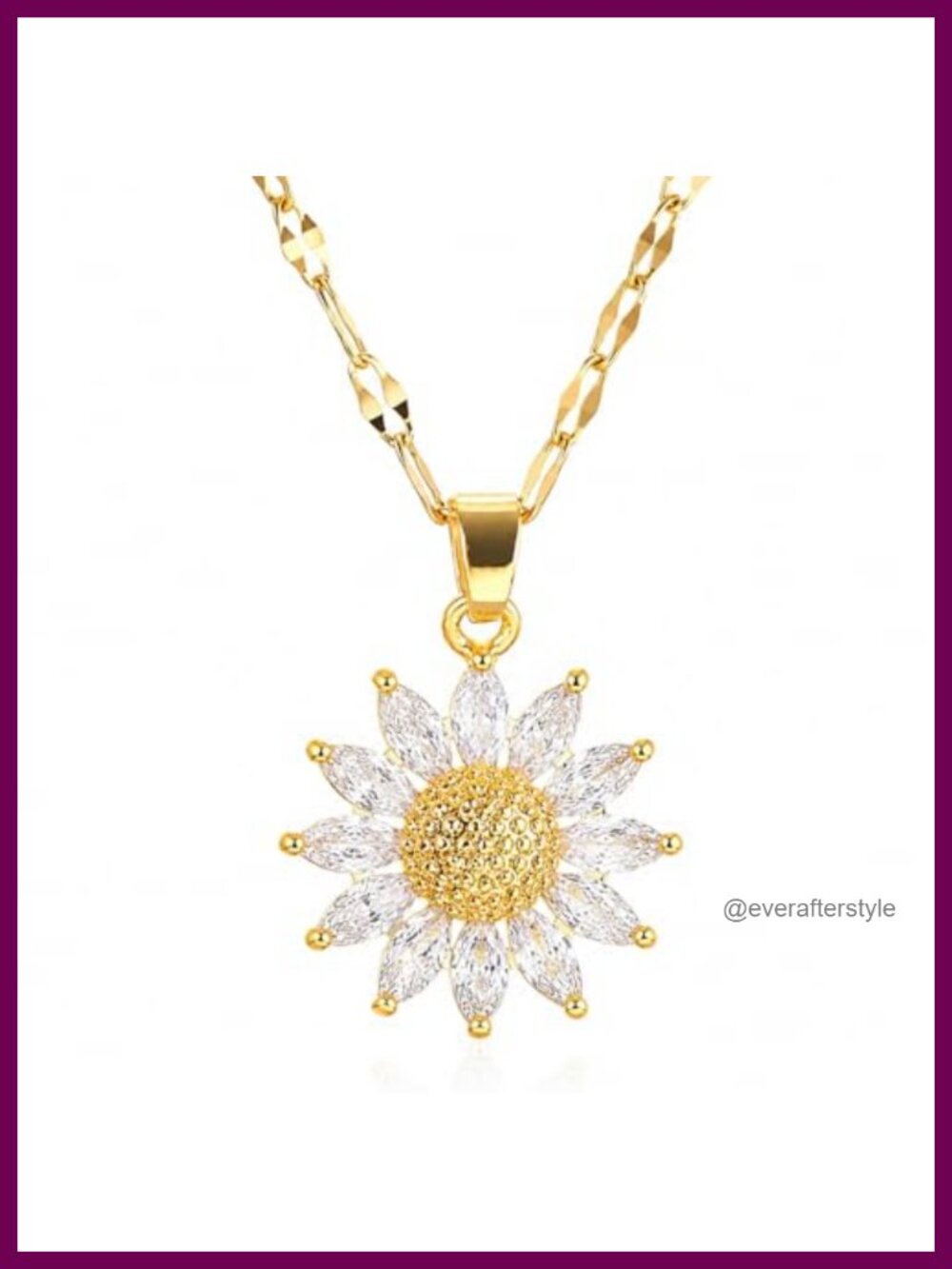 18K Gold Plated Sunflower Necklace, Stainless Steel CZ Pendant, Hypoallergenic
